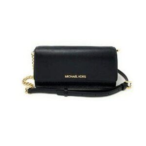 Michael Kors Jet Set Large Wallet on Chain Crossbody Black w/ Gold Chain